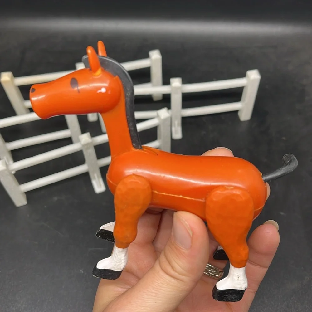 Vintage Fisher Price Orange Horse and White Fence